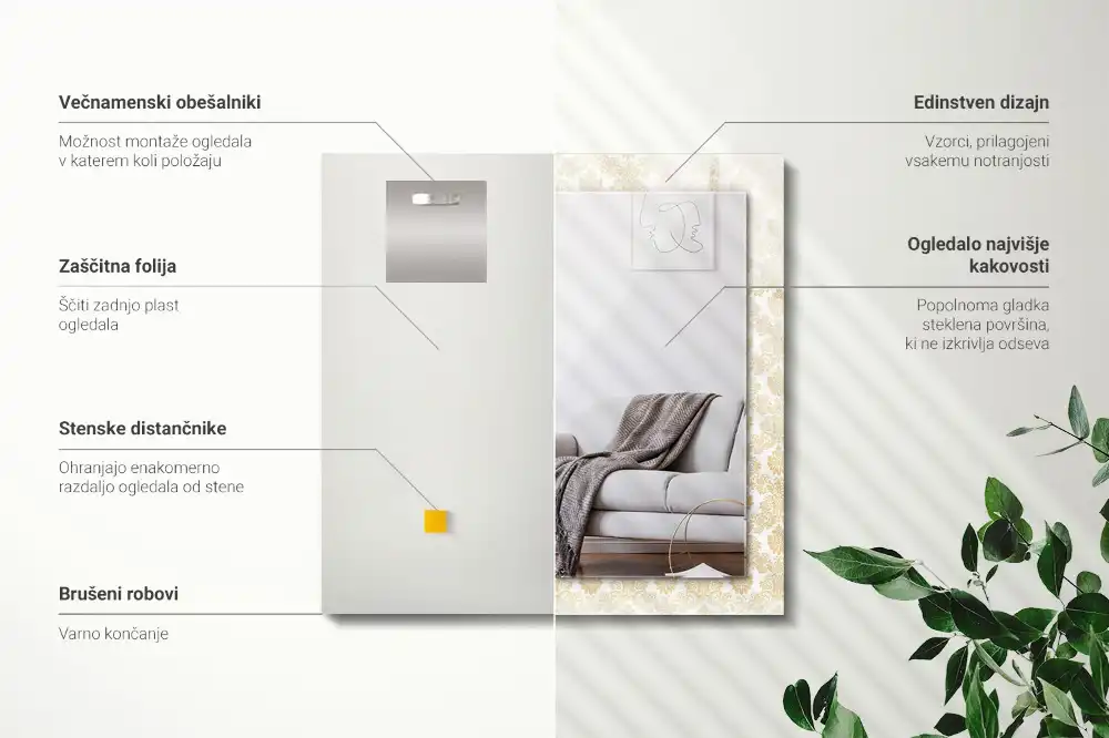 Specchio rettangolare decoro Ornamenti gialli