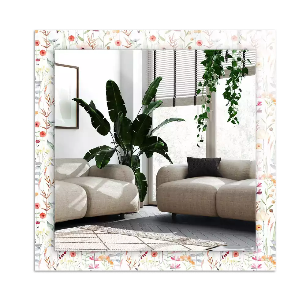 Specchio rettangolare con cornice stampata Motivo floreale ad acquerello