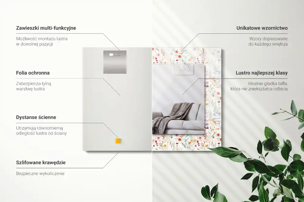 Specchio rettangolare con cornice stampata Motivo floreale ad acquerello