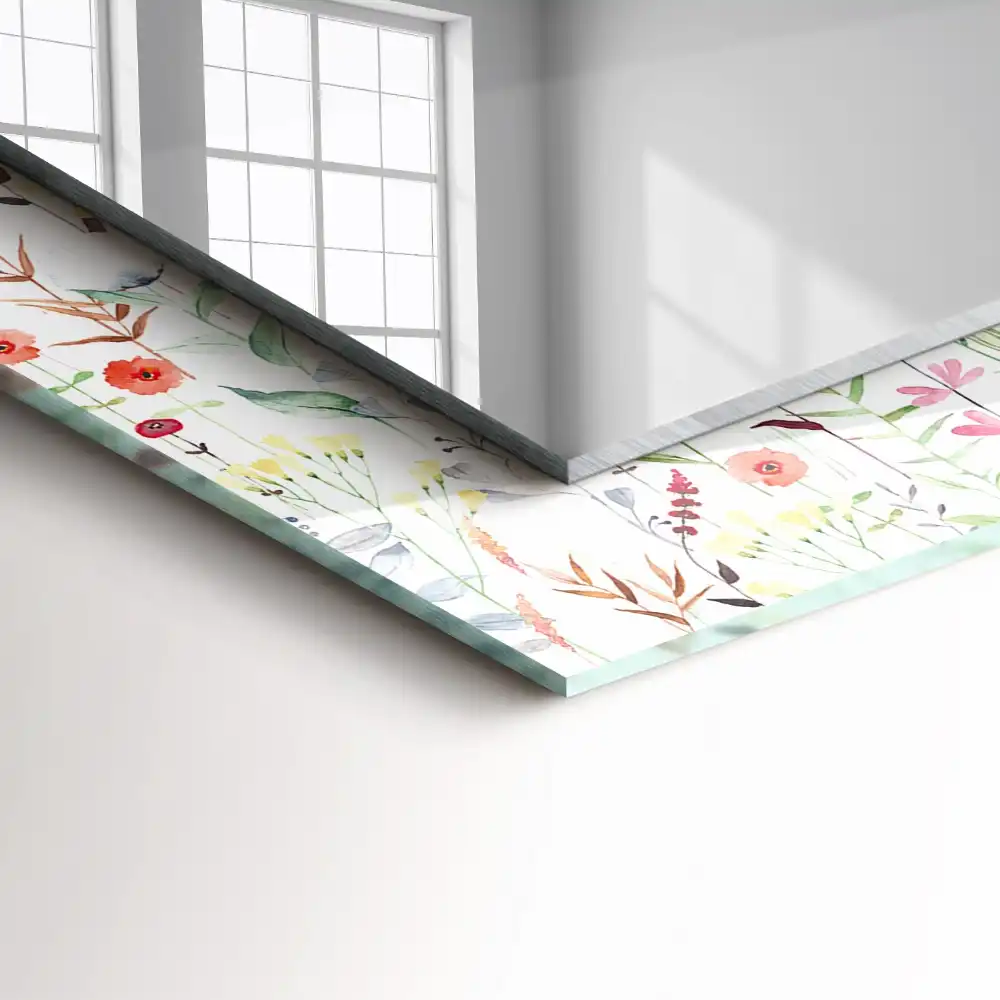 Specchio rettangolare con cornice stampata Motivo floreale ad acquerello