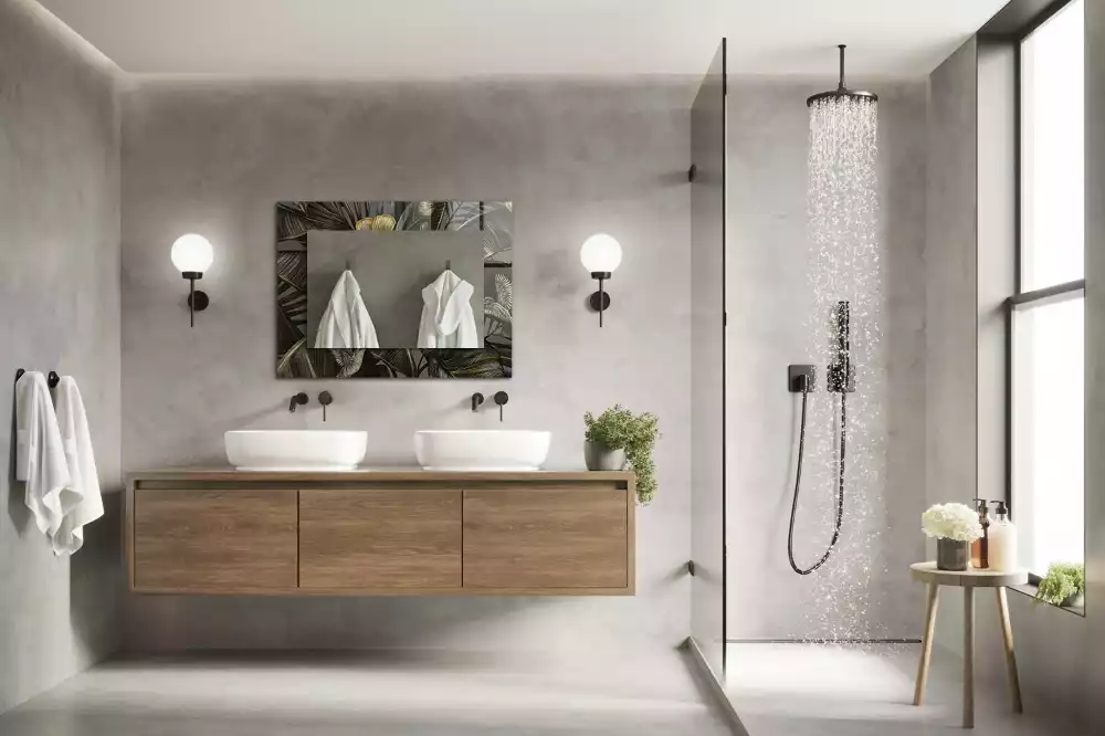 Specchio rettangolare stampato Fiori e colibrì