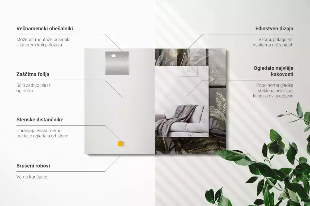 Specchio rettangolare stampato Fiori e colibrì