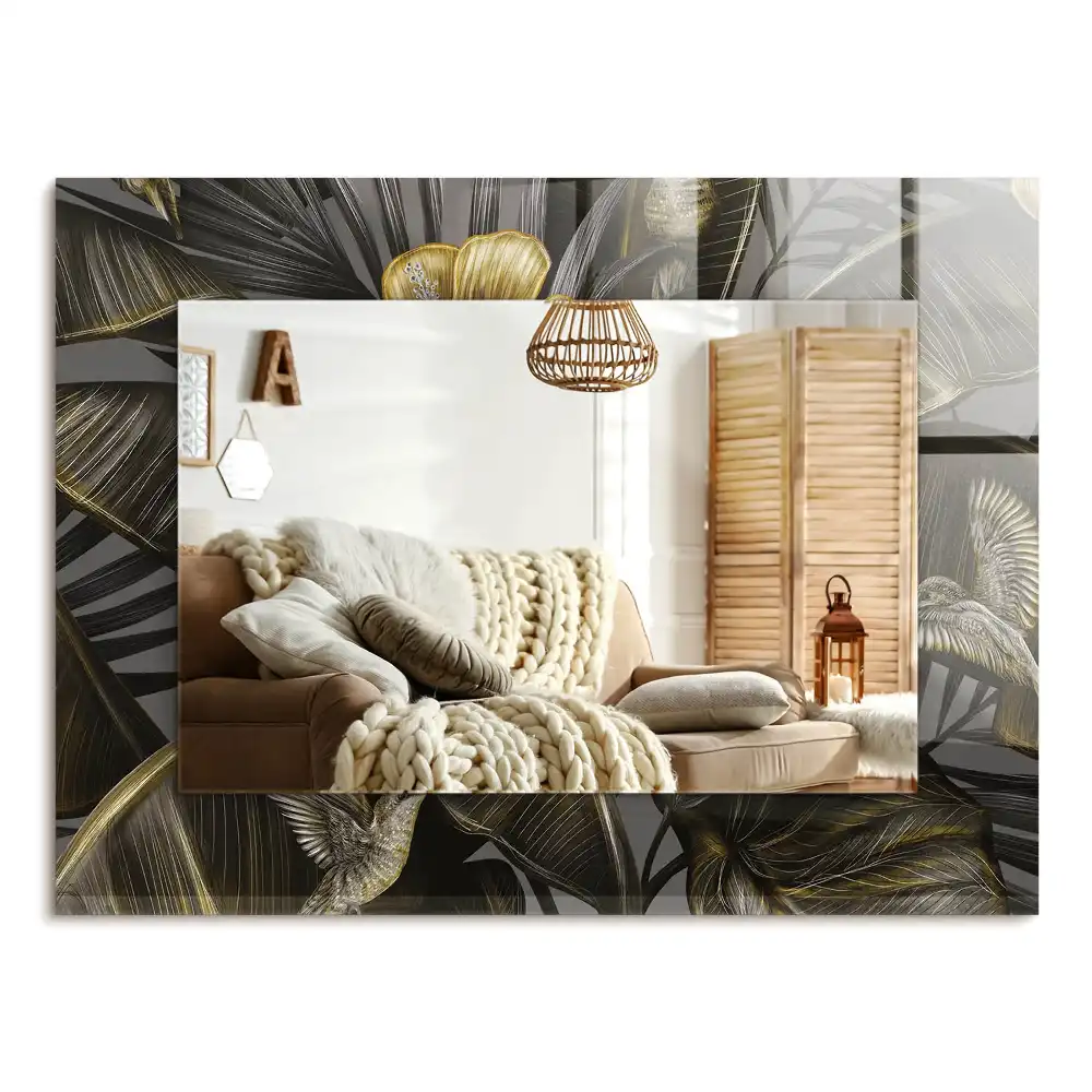 Specchio rettangolare stampato Fiori e colibrì