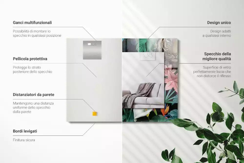 Specchio rettangolare decoro Tigri pappagalli giungla