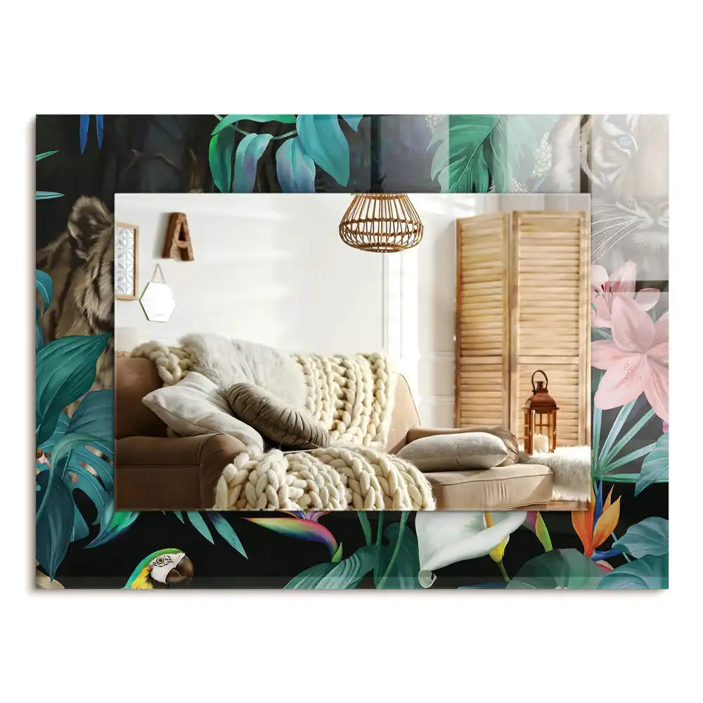 Specchio rettangolare decoro Tigri pappagalli giungla