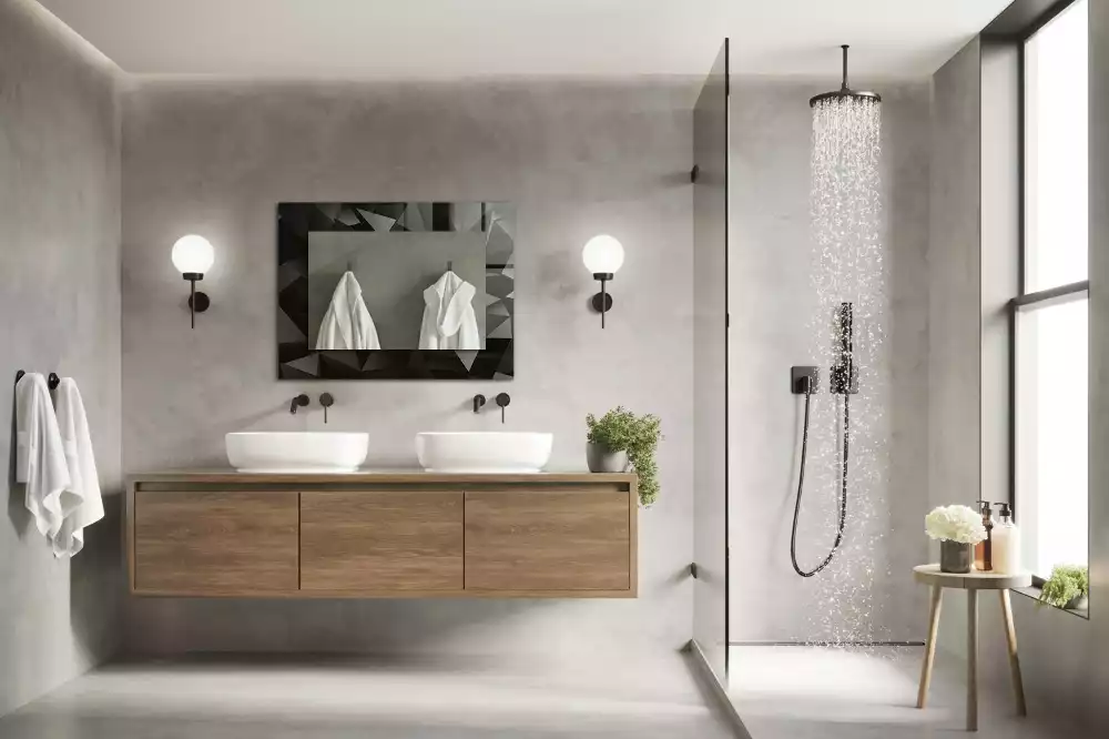 Specchio rettangolare con cornice stampata Forme geometriche nere