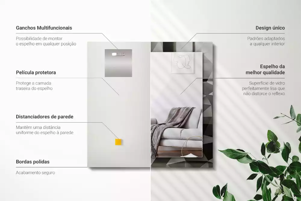 Specchio rettangolare con cornice stampata Forme geometriche nere