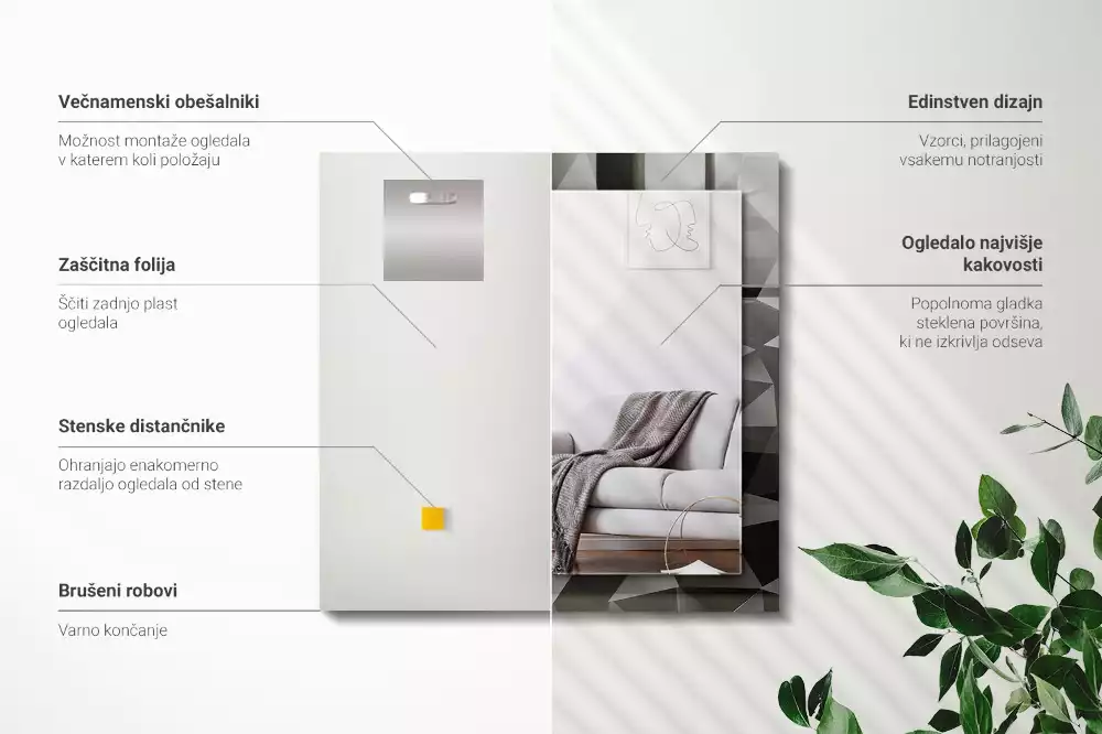 Specchio rettangolare con cornice stampata Forme geometriche nere