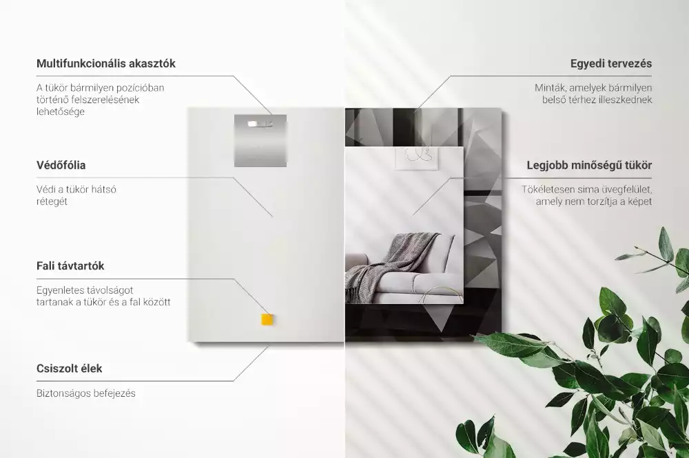 Specchio rettangolare con cornice stampata Forme geometriche nere