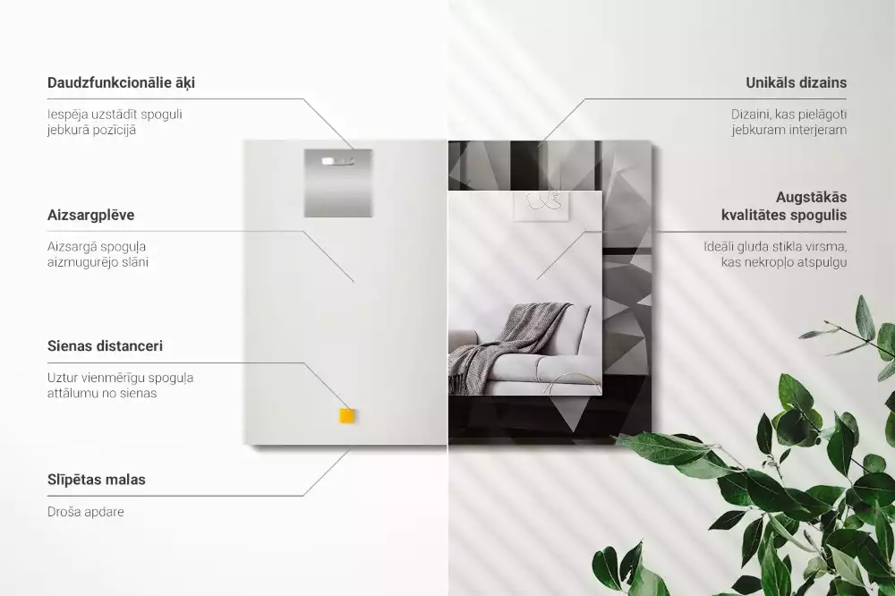 Specchio rettangolare con cornice stampata Forme geometriche nere