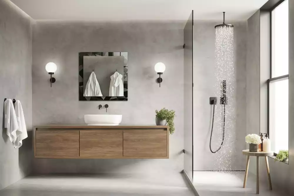 Specchio rettangolare con cornice stampata Forme geometriche nere