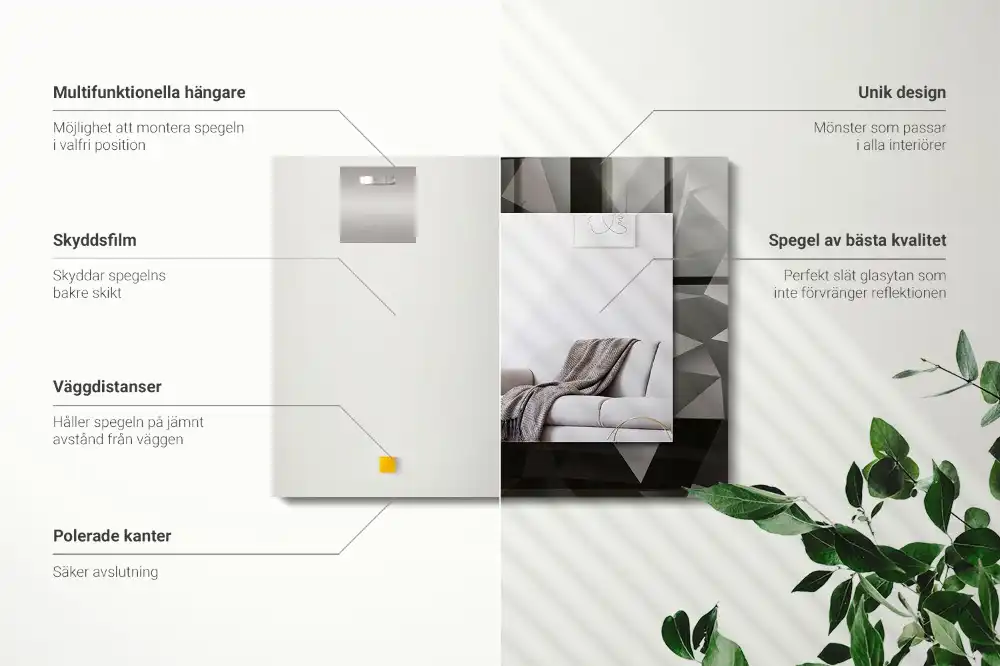 Specchio rettangolare con cornice stampata Forme geometriche nere