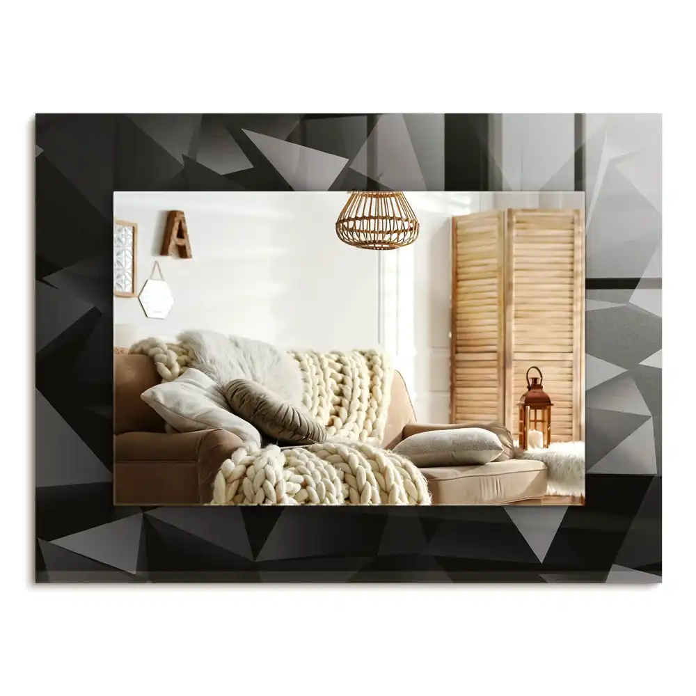 Specchio rettangolare con cornice stampata Forme geometriche nere