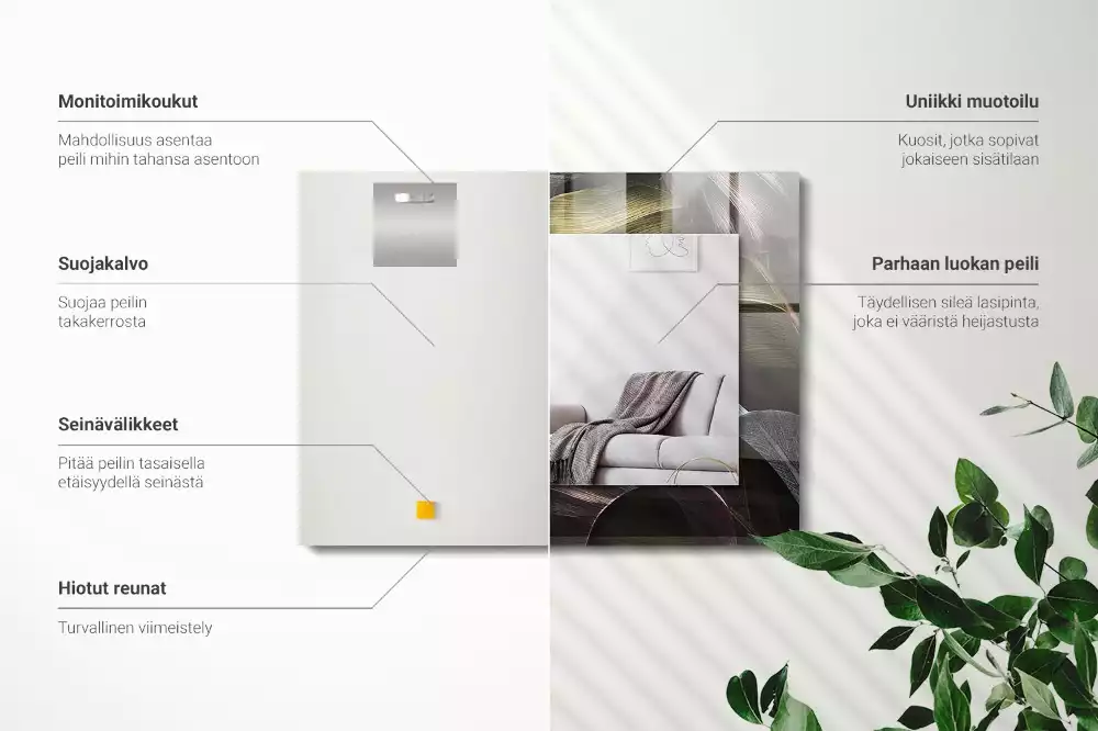 Specchio rettangolare stampato Foglie di piante colorate