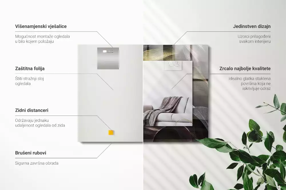 Specchio rettangolare stampato Foglie di piante colorate