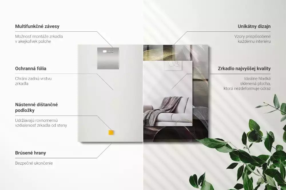 Specchio rettangolare stampato Foglie di piante colorate