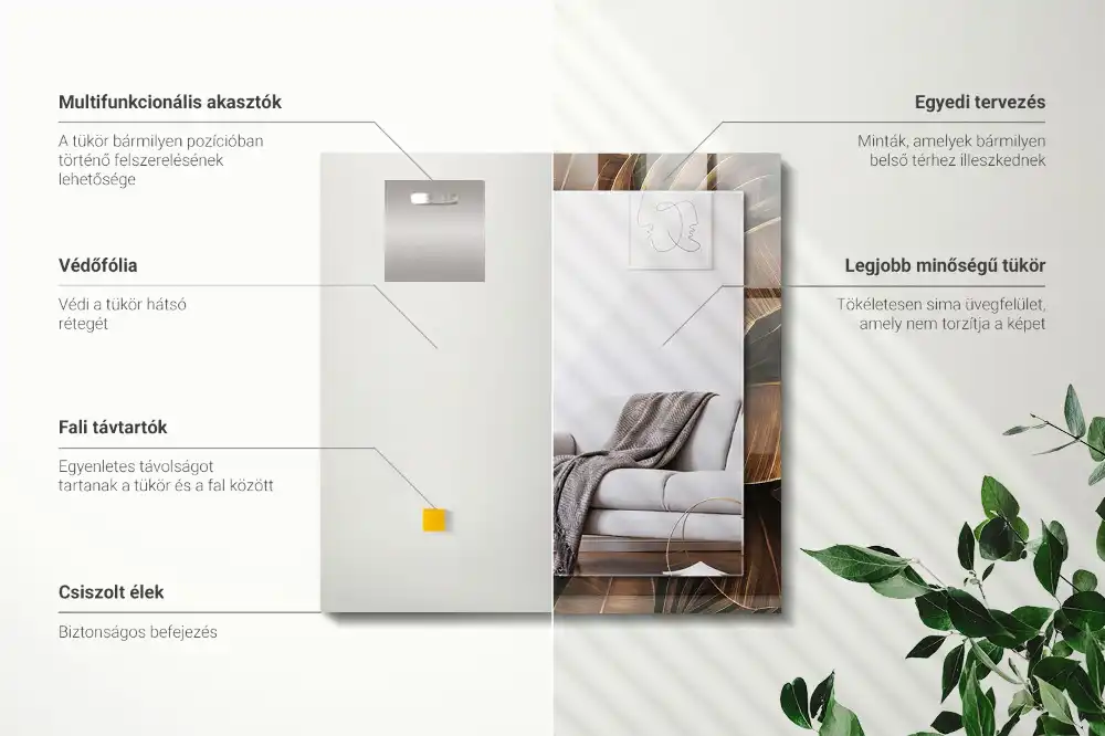 Specchio rettangolare decoro foglie tropicali