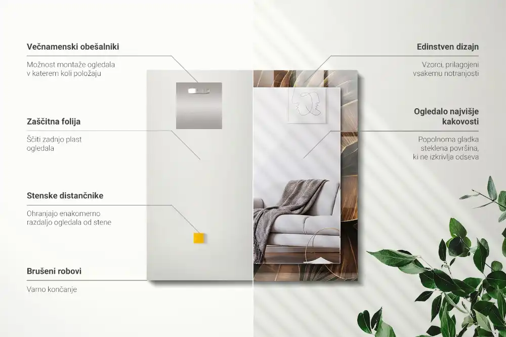 Specchio rettangolare decoro foglie tropicali