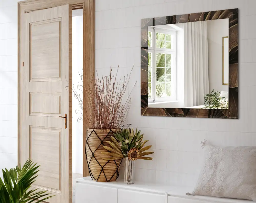 Specchio rettangolare decoro foglie tropicali