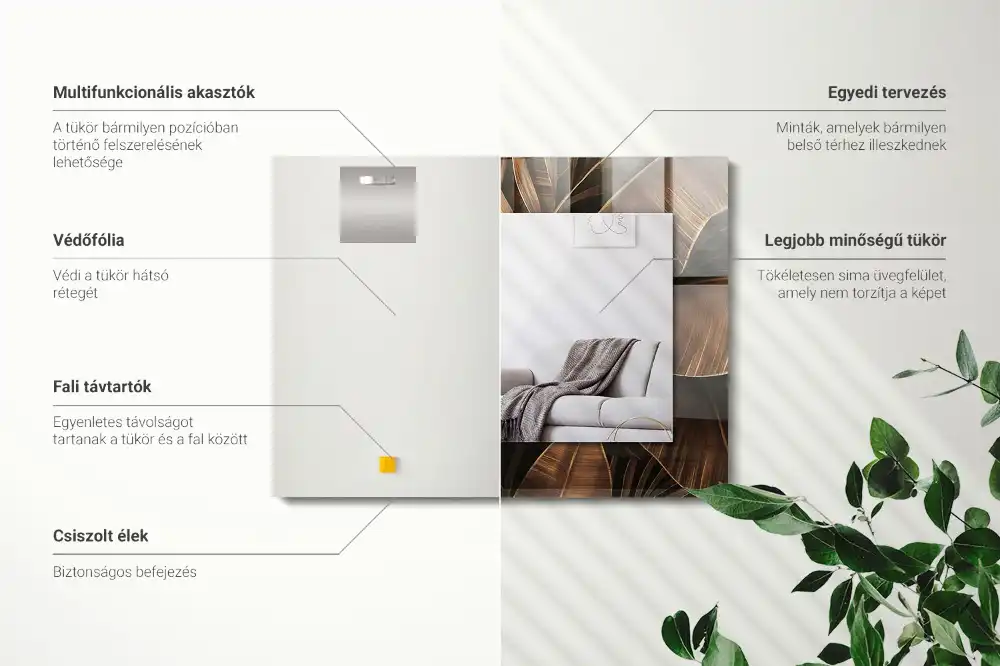 Specchio rettangolare decoro foglie tropicali