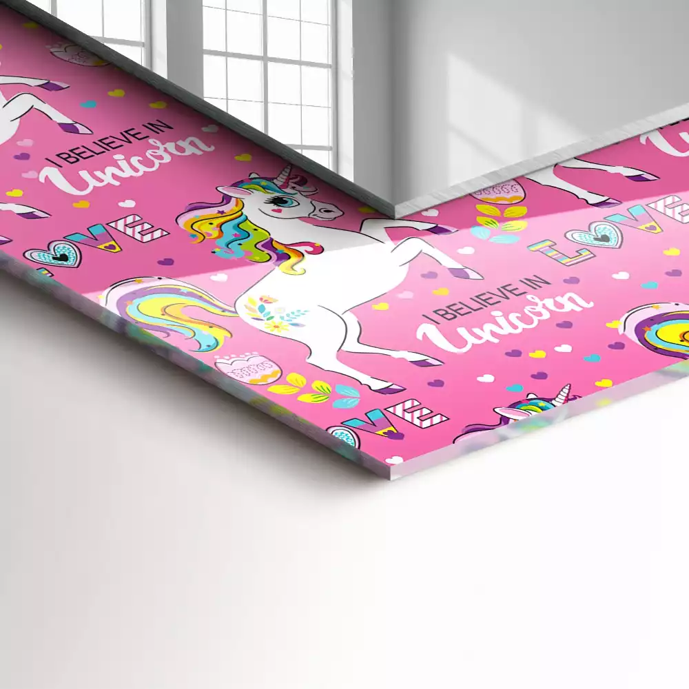 Specchio rettangolare con cornice stampata Unicorni arcobaleni cuori