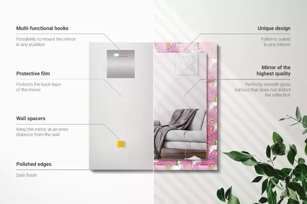 Specchio rettangolare con cornice stampata Unicorni arcobaleni cuori