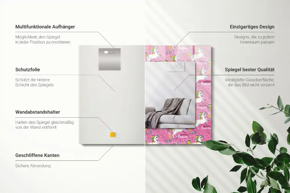 Specchio rettangolare con cornice stampata Unicorni arcobaleni cuori