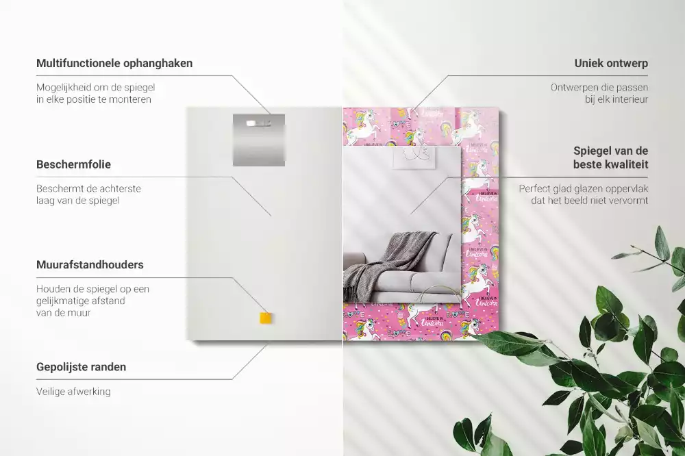 Specchio rettangolare con cornice stampata Unicorni arcobaleni cuori