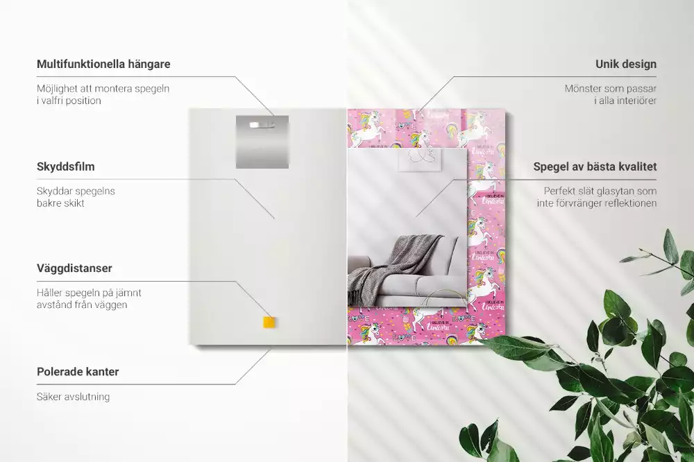 Specchio rettangolare con cornice stampata Unicorni arcobaleni cuori