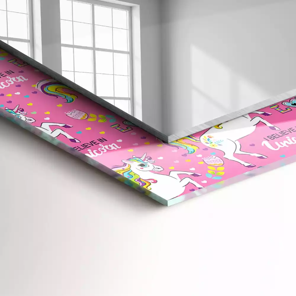 Specchio rettangolare con cornice stampata Unicorni arcobaleni cuori