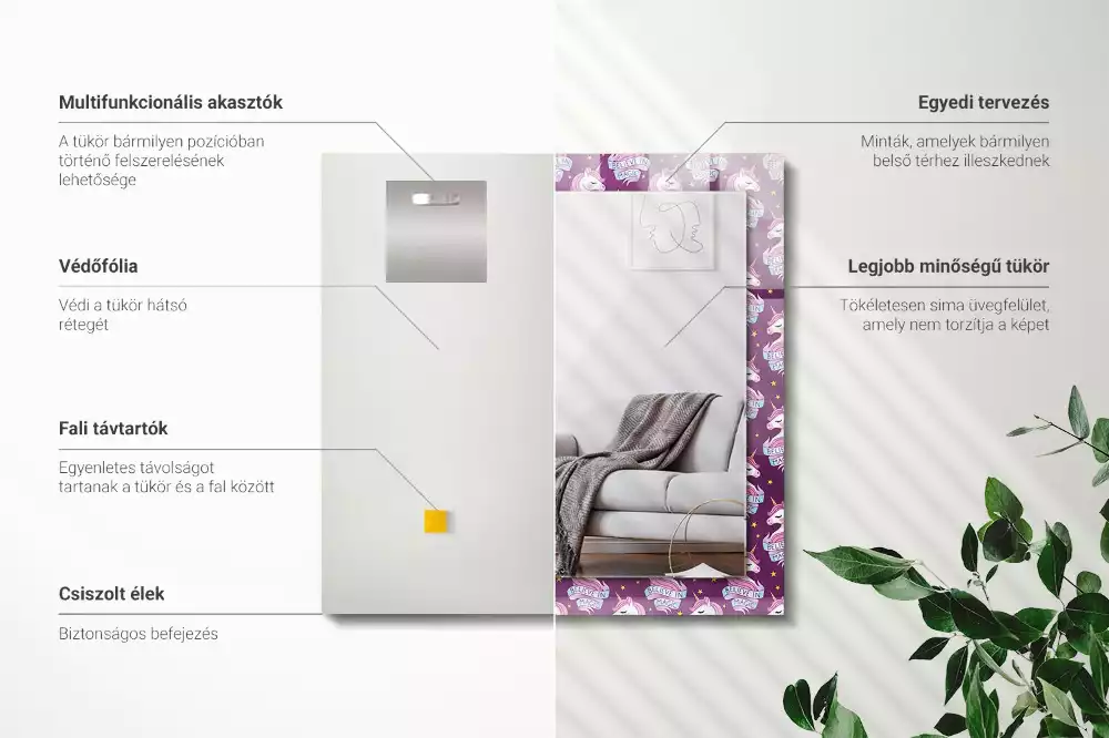 Specchio rettangolare stampato Lettering di stelle di unicorni