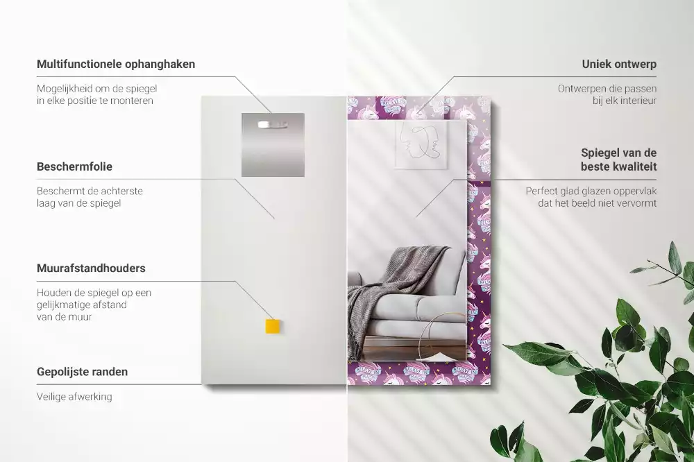 Specchio rettangolare stampato Lettering di stelle di unicorni