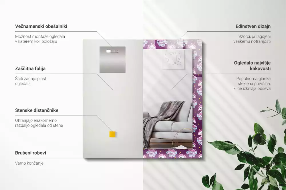 Specchio rettangolare stampato Lettering di stelle di unicorni