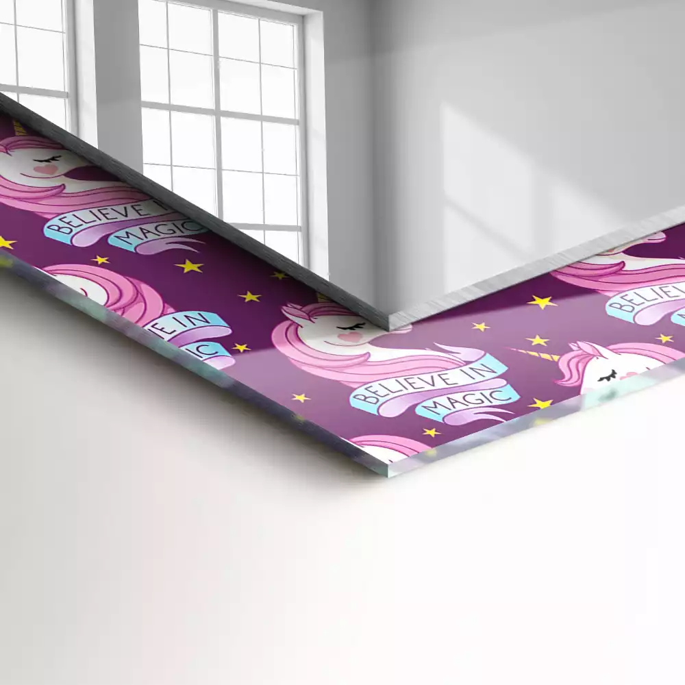 Specchio rettangolare stampato Lettering di stelle di unicorni