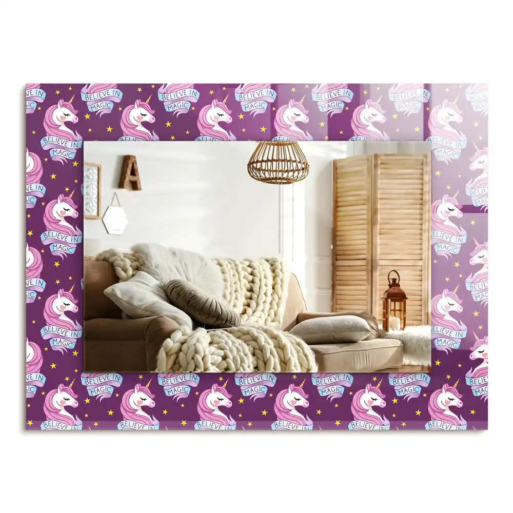 Specchio rettangolare stampato Lettering di stelle di unicorni