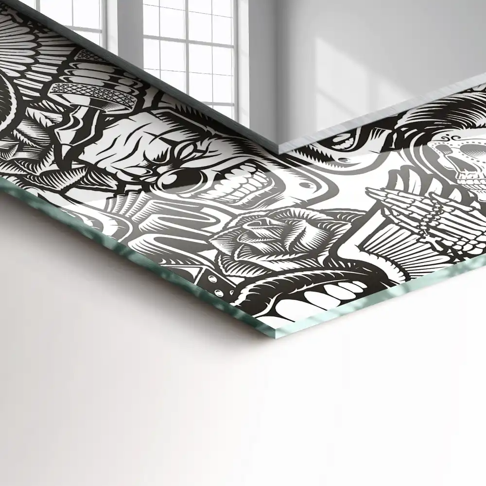 Specchio rettangolare con cornice stampata Motivi in bianco e nero