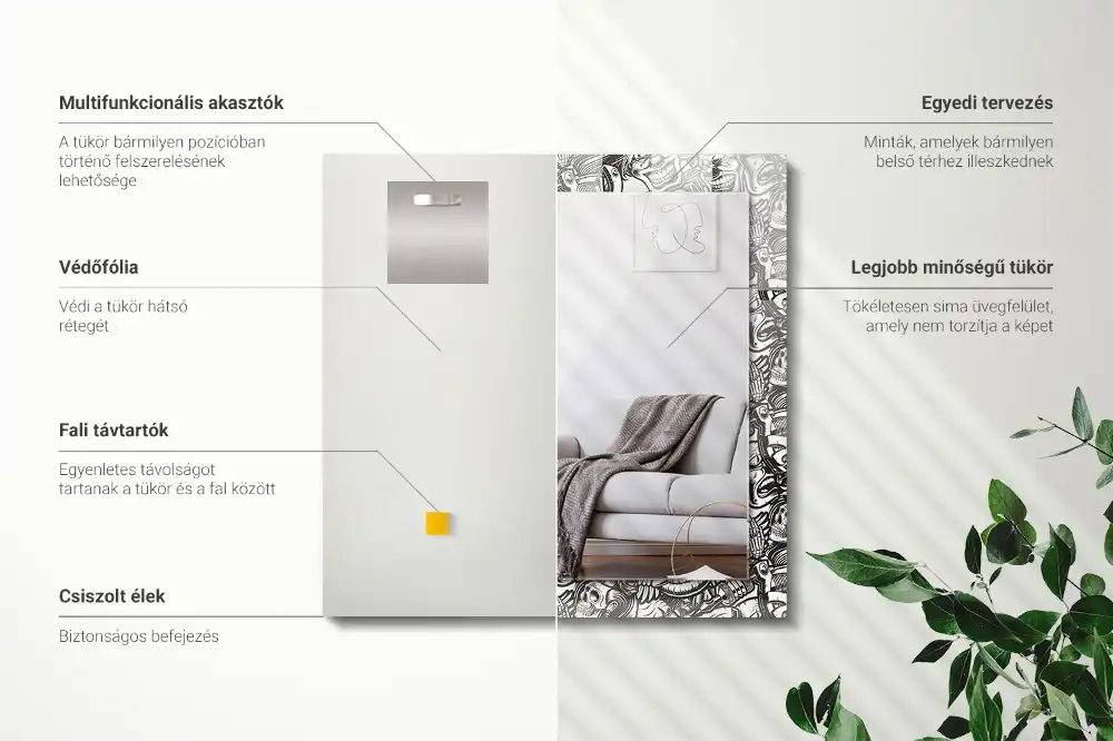 Specchio rettangolare con cornice stampata Motivi in bianco e nero