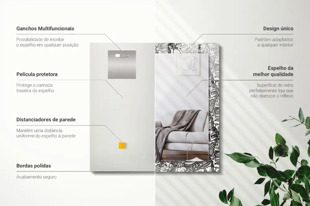 Specchio rettangolare con cornice stampata Motivi in bianco e nero