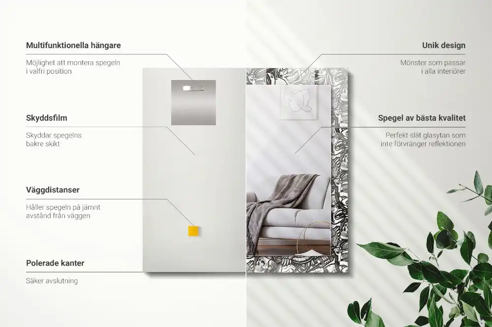 Specchio rettangolare con cornice stampata Motivi in bianco e nero