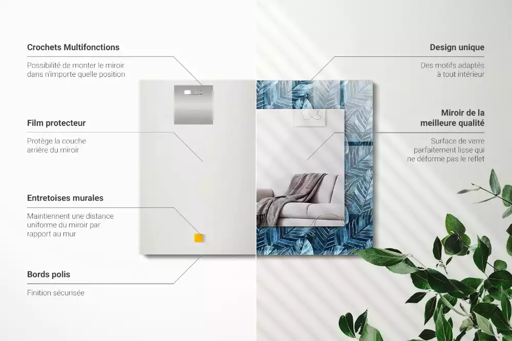 Specchio rettangolare stampato Motivo a foglie blu