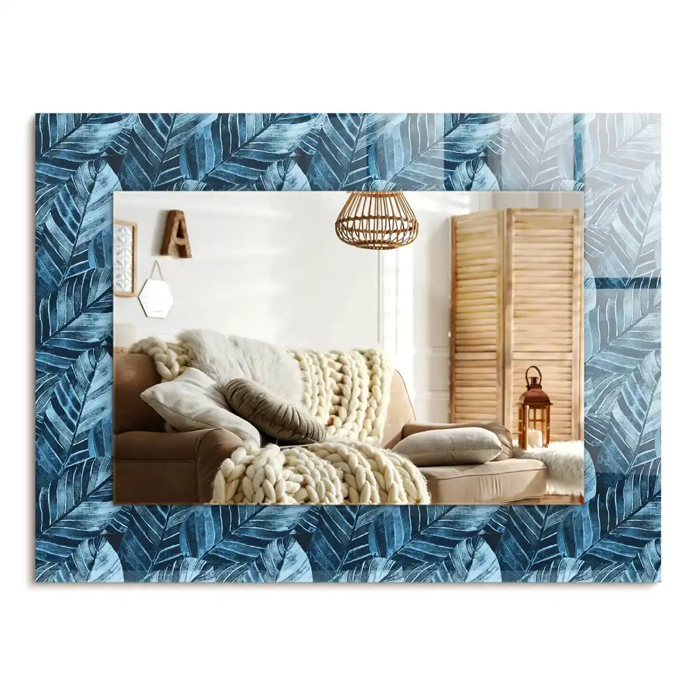 Specchio rettangolare stampato Motivo a foglie blu