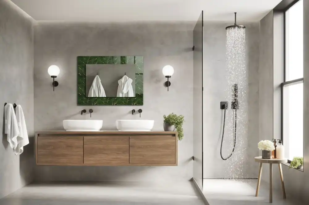 Specchio rettangolare con cornice stampata Motivo a foglie verdi