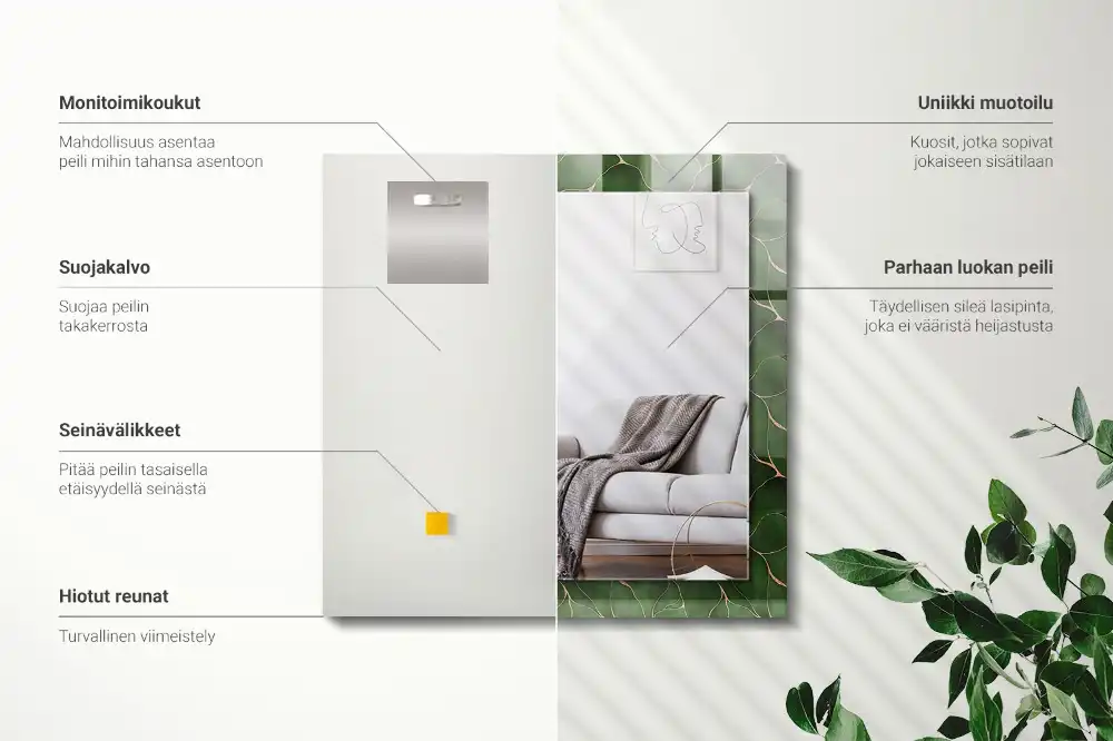 Specchio rettangolare con cornice stampata Motivo a foglie verdi