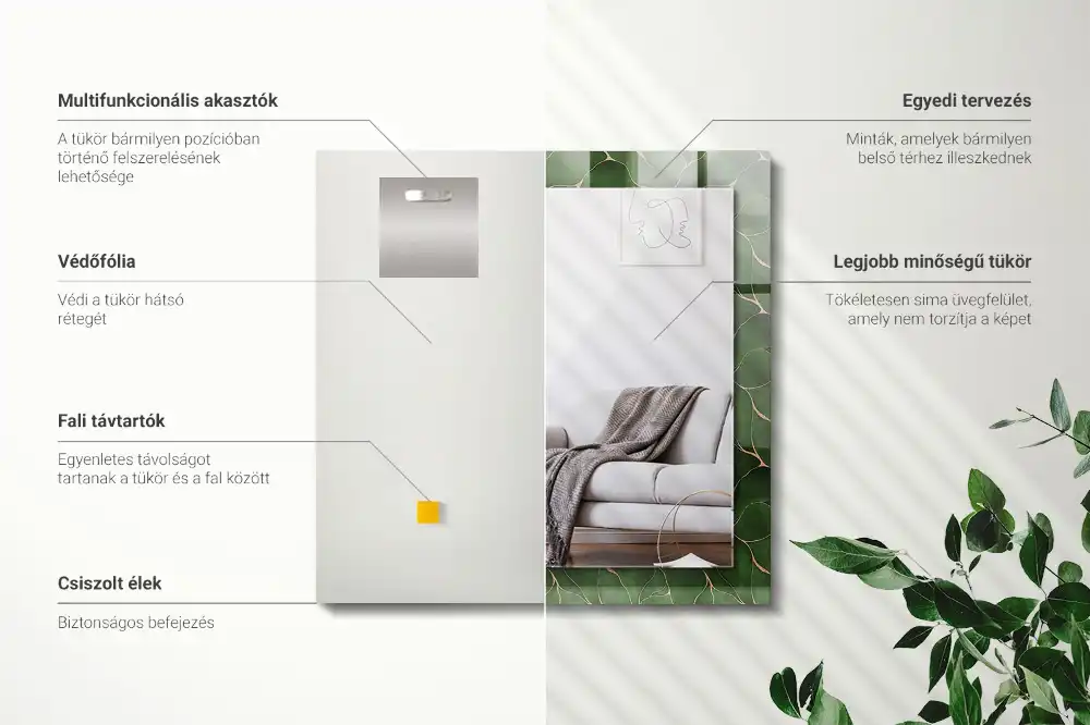 Specchio rettangolare con cornice stampata Motivo a foglie verdi