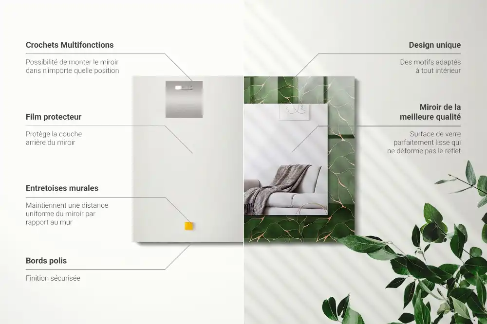 Specchio rettangolare con cornice stampata Motivo a foglie verdi