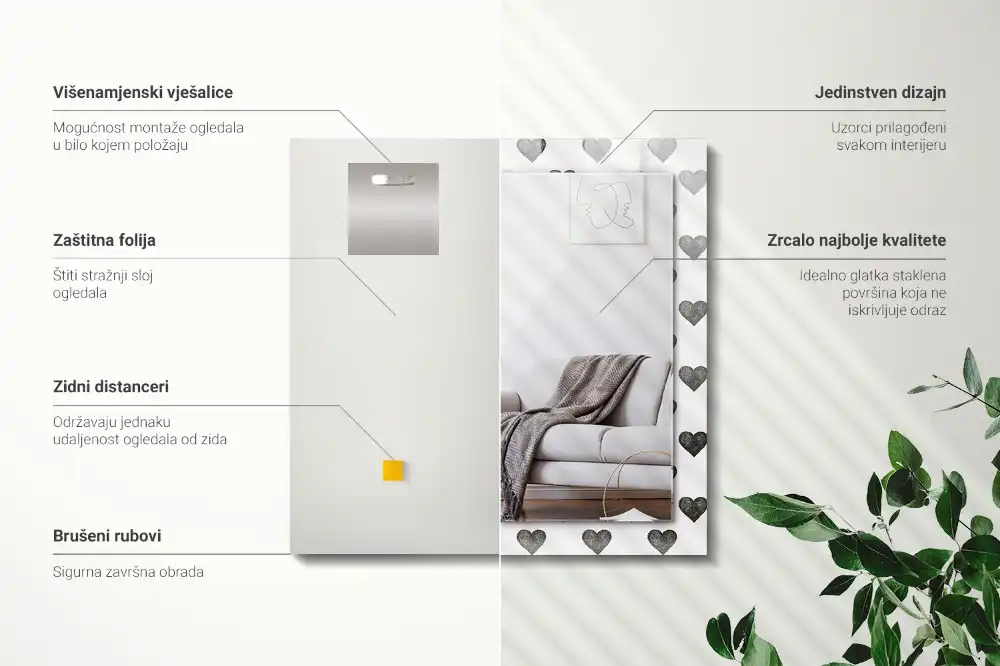 Specchio rettangolare decoro Motivo a cuori neri