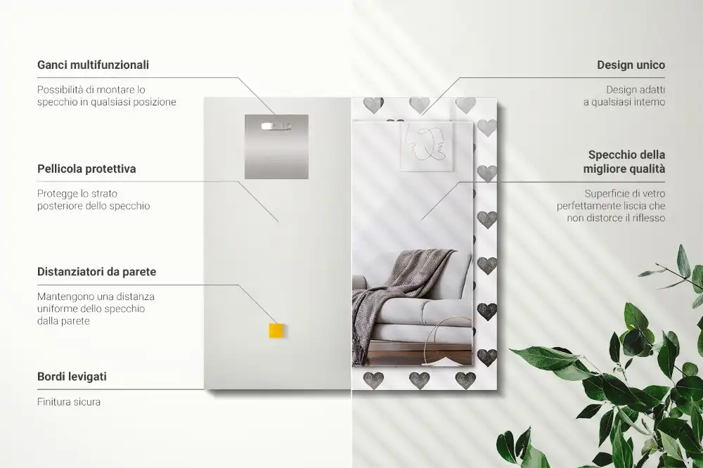 Specchio rettangolare decoro Motivo a cuori neri