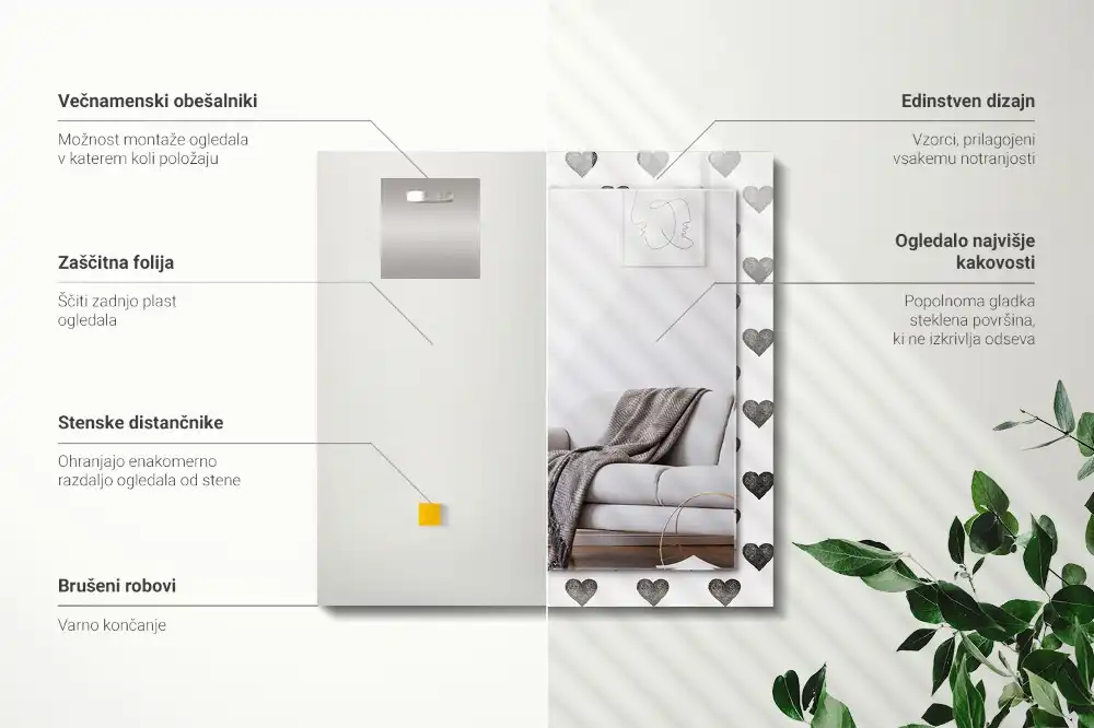 Specchio rettangolare decoro Motivo a cuori neri