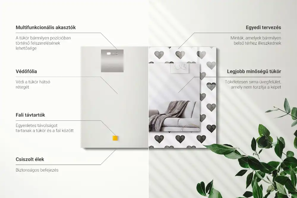 Specchio rettangolare decoro Motivo a cuori neri