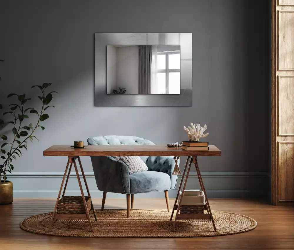 Specchio rettangolare con cornice stampata Superficie metallica rotonda